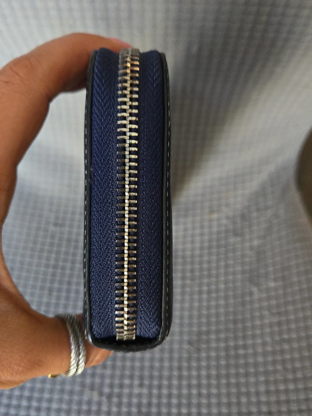 Loewe Navy Pebbled Leather Zip Wallet with Cream Star Accents